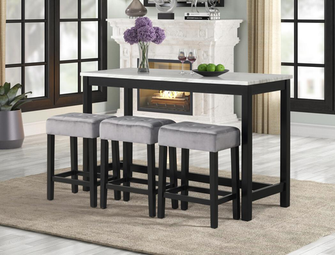 Gloria Grey - Faux Marble Console Table with 3 Stools