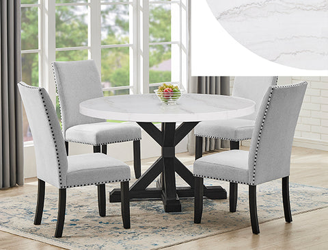 Varley / Vance 5 Piece Dining Group With Genuine Marble Round Table Top