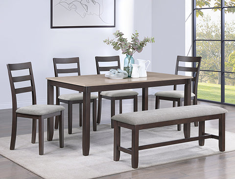 2255LB-6 PIECE BRANSON DINING TABLE WITH 4 CHAIRS AND BENCH