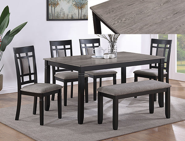 Paige 6-Piece Dining Set with 4 Chairs and Bench Available in Light Grey and Dark Grey