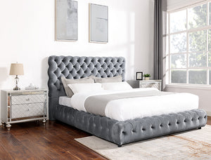 5112GY-ALL FLORY GRAY PLATFORM BED AVAILABLE IN QUEEN AND KING SIZES NIGHTSTAND ALSO AVAILABLE