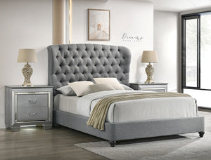 5138GY-ALL LINDA GRAY PLATFORM BED AVAILABLE IN QUEEN AND KING SIZES NIGHTSTAND ALSO AVAILABLE