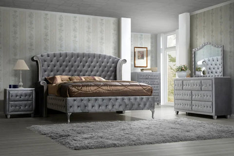 Diamond Palace Gray 5 Piece Bedroom Set Available in Queen and King sizes