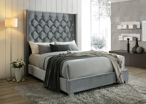 B9830 BEVERLY GREY BED AVAILABLE IN QUEEN AND KING SIZES