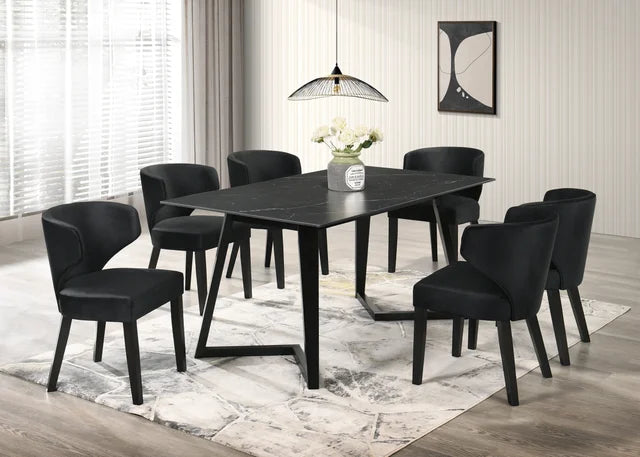 Hamilton Onyx Dining Table + 6 Chair Set Available with Black, PU Black and Silver Chairs