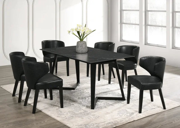 Hamilton Onyx Dining Table + 6 Chair Set Available with Black, PU Black and Silver Chairs