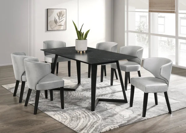 Hamilton Onyx Dining Table + 6 Chair Set Available with Black, PU Black and Silver Chairs