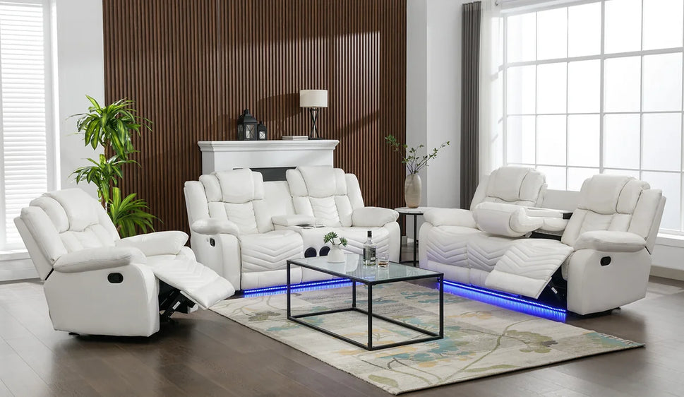 S2021 Lucky Charm 3 Piece Reclining Set Available in Brown and White