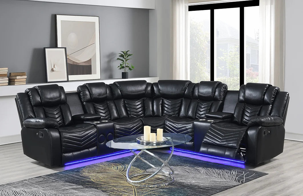 S2021 Lucky Charm Sectional Available in Black, Grey and Brown