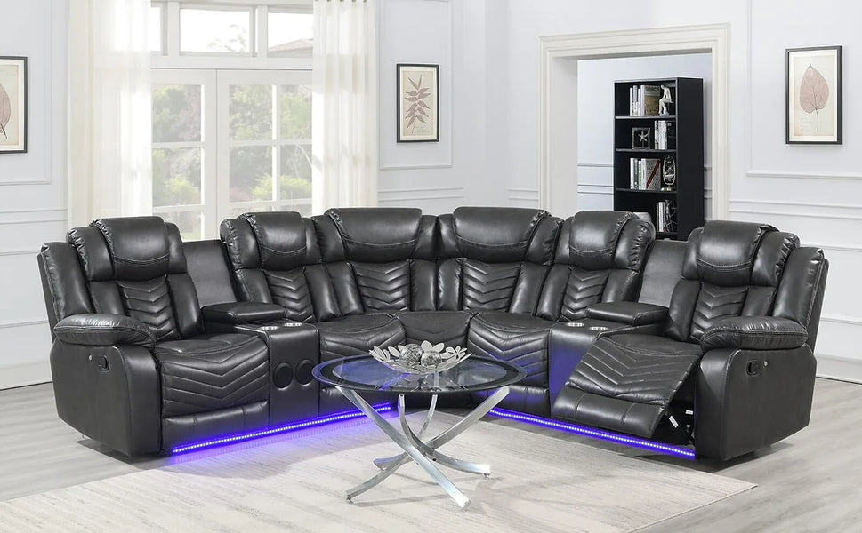 S2021 Lucky Charm Sectional Available in Black, Grey and Brown