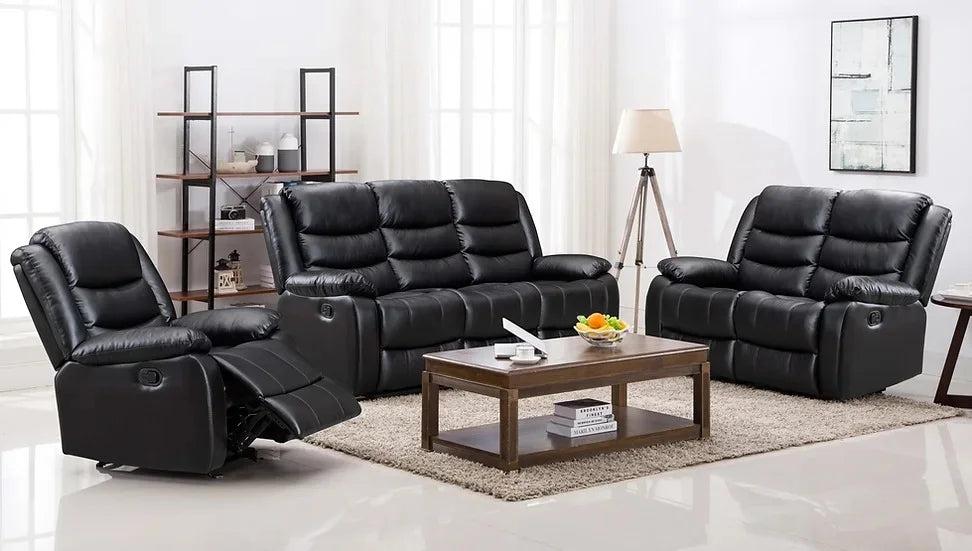 S8383 Miami Reclining 3 Pc Set available in Black and Brown PU and Brown Microfiber