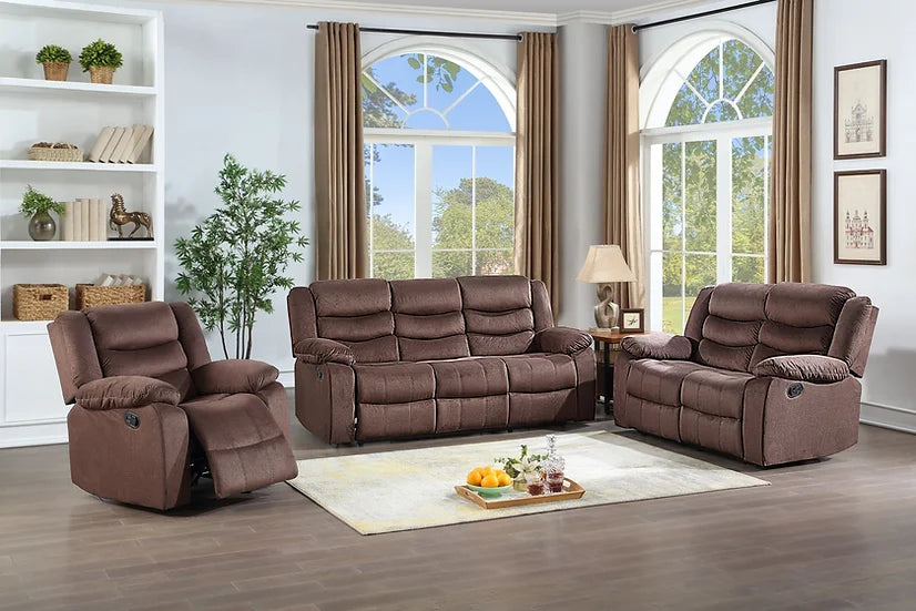 S8383 Miami Reclining 3 Pc Set available in Black and Brown PU and Brown Microfiber