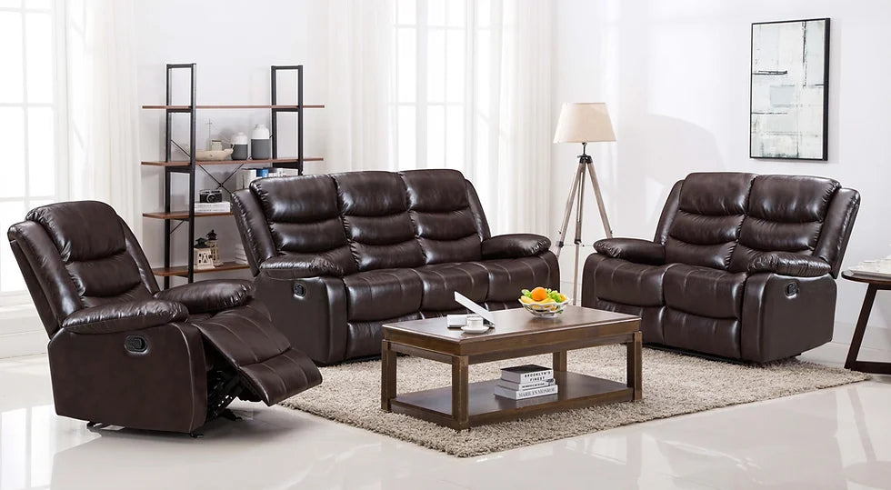 S8383 Miami Reclining 3 Pc Set available in Black and Brown PU and Brown Microfiber