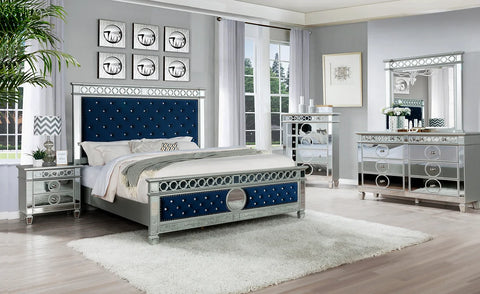 B1852 BELLA (BLUE VELVET) BEDROOM SET AVAILABLE IN QUEEN AND KING SIZES AS 4 PC 0R 5 PC SET