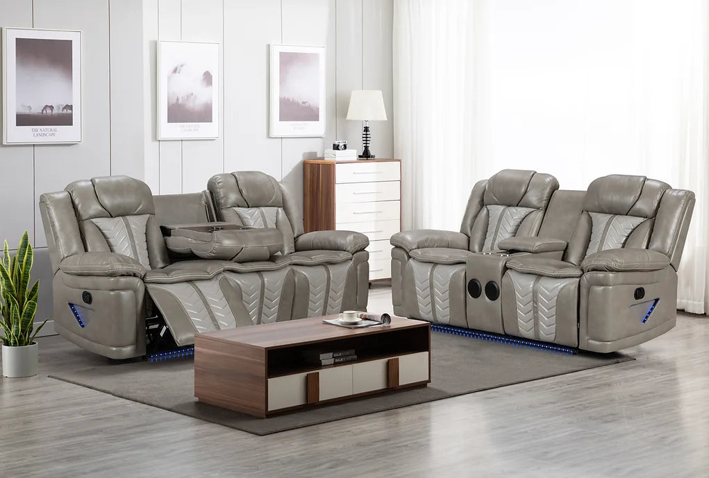 S2025 INNOVA GREY 3 PIECE RECLINING LIVING ROOM SET