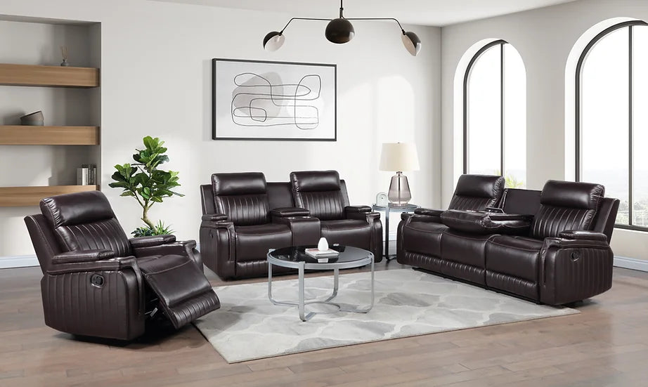 S2121 ETHAN BROWN 3 PIECE RECLINING LIVING ROOM SET