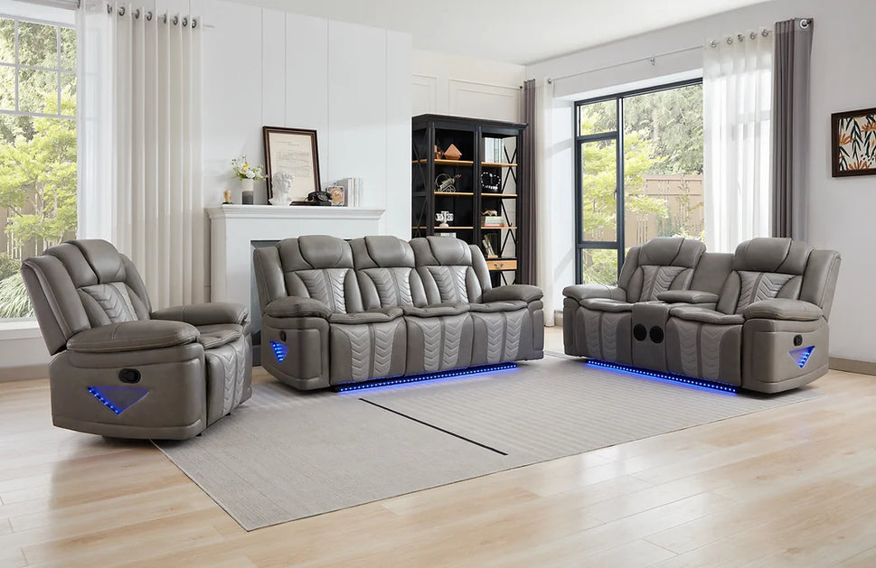 S2025 INNOVA GREY 3 PIECE RECLINING LIVING ROOM SET