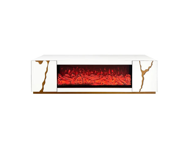 A-TV01 ROSA WHITE TV STAND TV STAND WITH LED, BLUETOOTH AND FIREPLACE