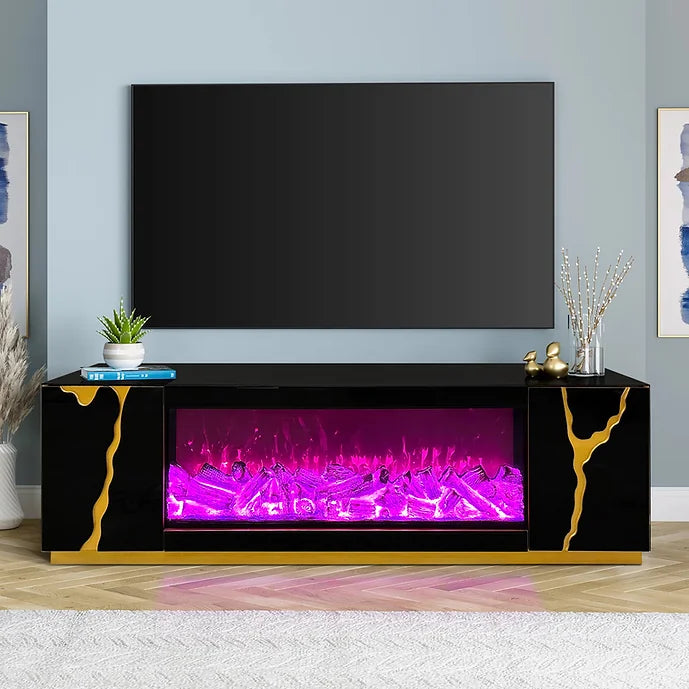 A-TV01 ROSA BLACK TV STAND TV STAND WITH LED, BLUETOOTH AND FIREPLACE