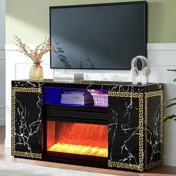 A-F04 VERSA BLACK TV STAND WITH LED, BLUETOOTH AND FIREPLACE