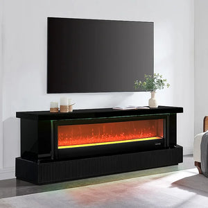 A-F03 PEBBLE BLACK TV STAND WITH LED, BLUETOOTH AND FIREPLACE