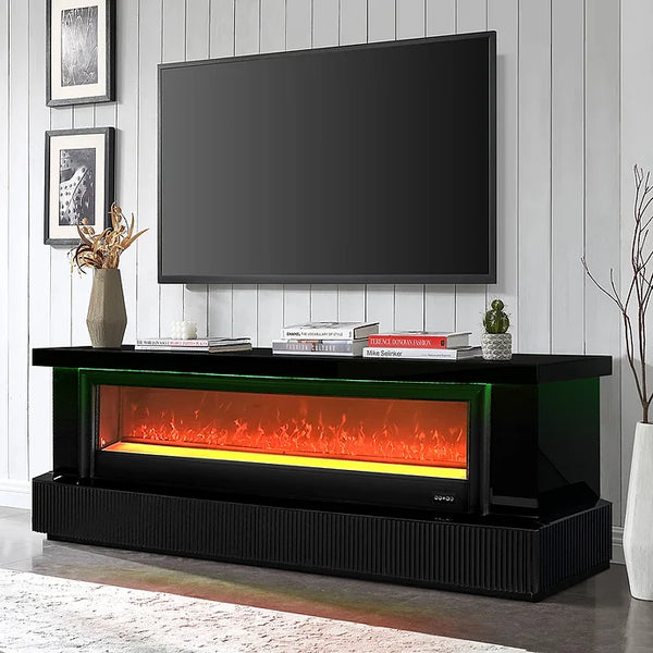 A-F03 PEBBLE BLACK TV STAND WITH LED, BLUETOOTH AND FIREPLACE