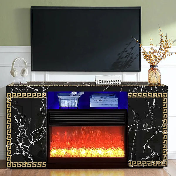 A-F04 VERSA BLACK TV STAND WITH LED, BLUETOOTH AND FIREPLACE