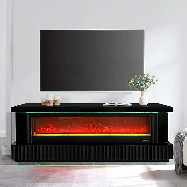 A-F03 PEBBLE BLACK TV STAND WITH LED, BLUETOOTH AND FIREPLACE