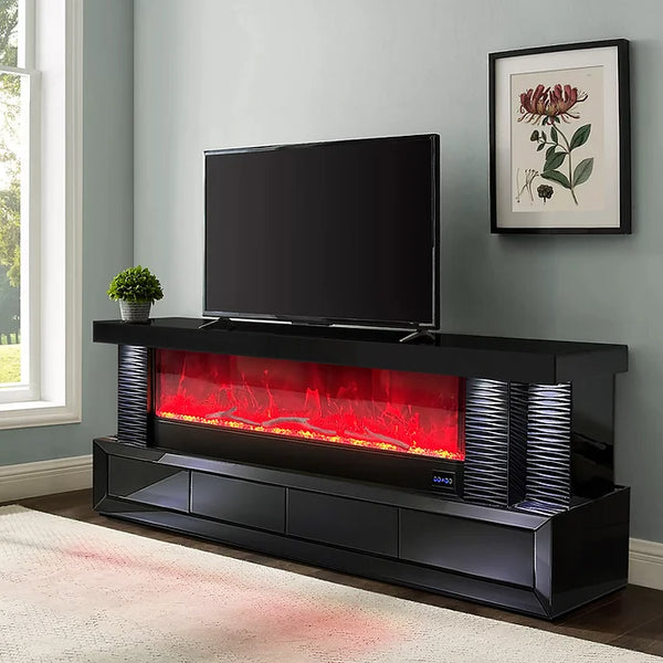 A-TV02 HAVANA BLACK TV STAND WITH LED, BLUETOOTH AND FIREPLACE