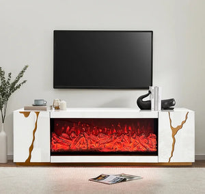 A-TV01 ROSA WHITE TV STAND TV STAND WITH LED, BLUETOOTH AND FIREPLACE