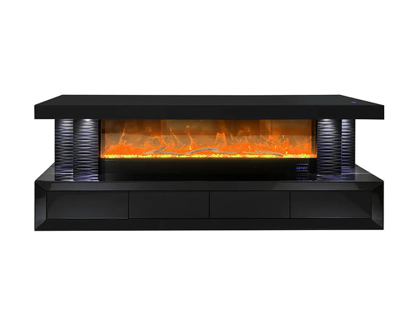 A-TV02 HAVANA BLACK TV STAND WITH LED, BLUETOOTH AND FIREPLACE