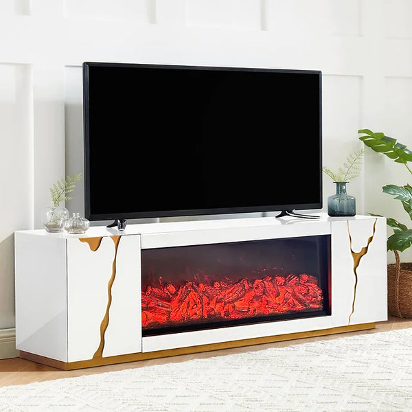 A-TV01 ROSA WHITE TV STAND TV STAND WITH LED, BLUETOOTH AND FIREPLACE