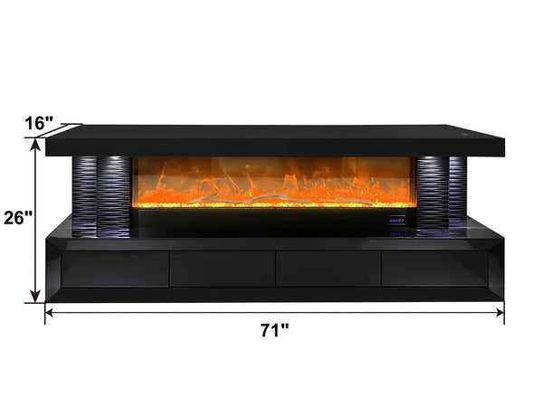 A-TV02 HAVANA BLACK TV STAND WITH LED, BLUETOOTH AND FIREPLACE