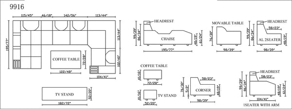 MI-9916 MATRIX BLACK SECTIONAL WITH COFFEE TABLE AND TV STAND