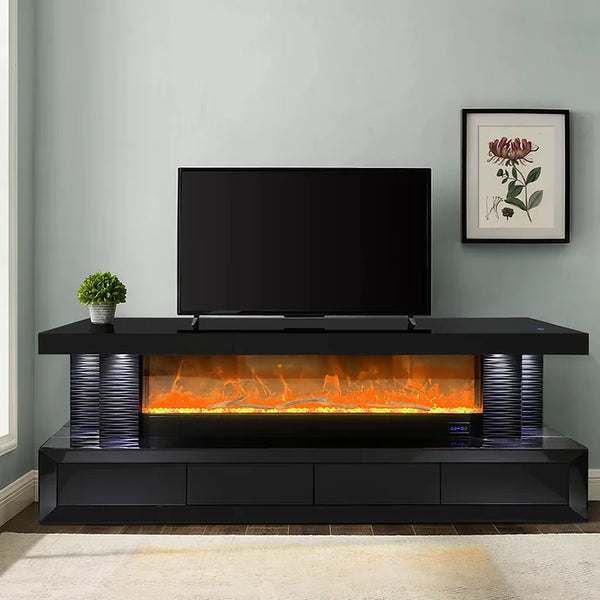 A-TV02 HAVANA BLACK TV STAND WITH LED, BLUETOOTH AND FIREPLACE