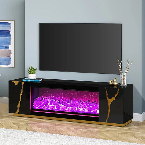 A-TV01 ROSA BLACK TV STAND TV STAND WITH LED, BLUETOOTH AND FIREPLACE