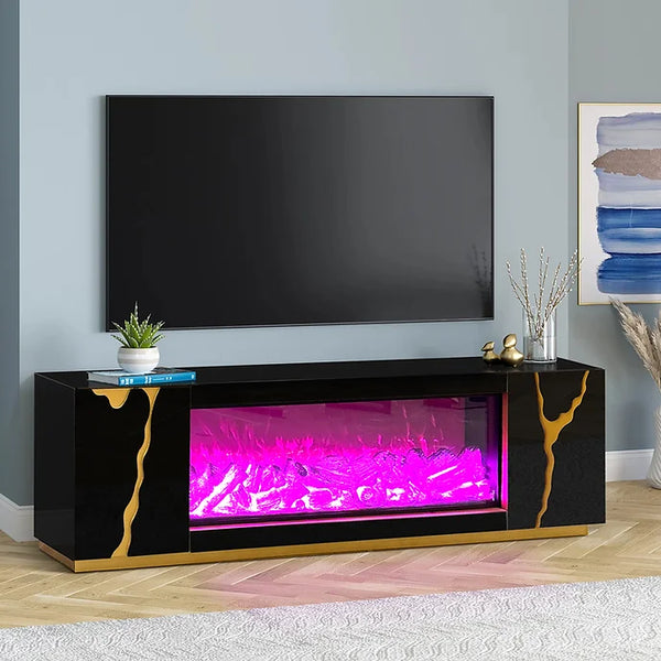 A-TV01 ROSA BLACK TV STAND TV STAND WITH LED, BLUETOOTH AND FIREPLACE