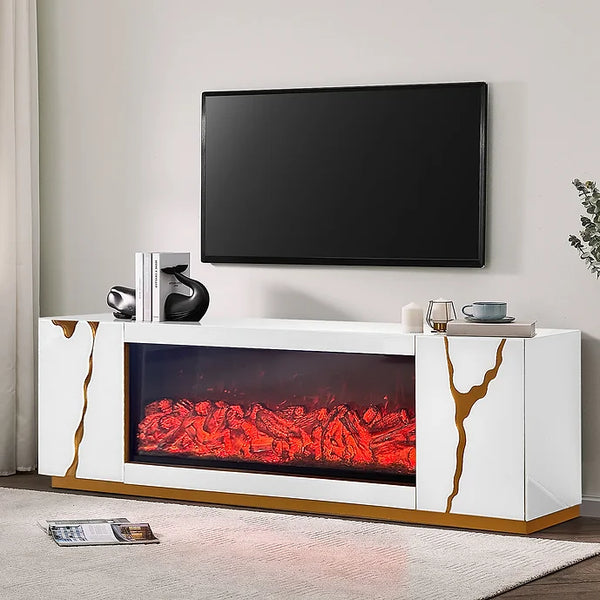 A-TV01 ROSA WHITE TV STAND TV STAND WITH LED, BLUETOOTH AND FIREPLACE