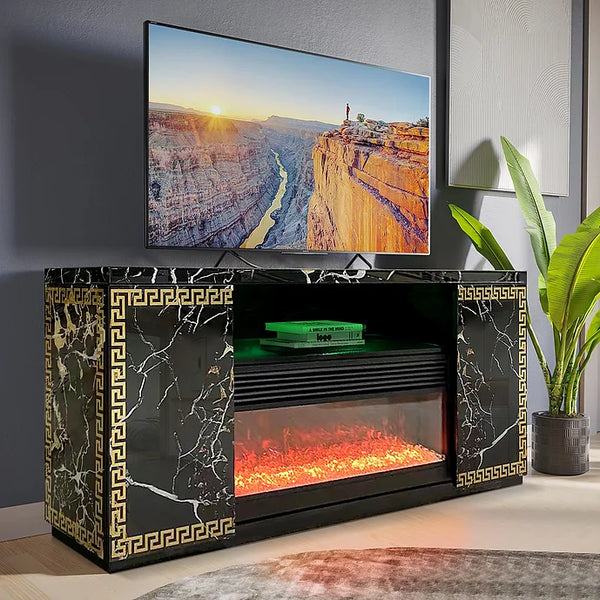 A-F04 VERSA BLACK TV STAND WITH LED, BLUETOOTH AND FIREPLACE