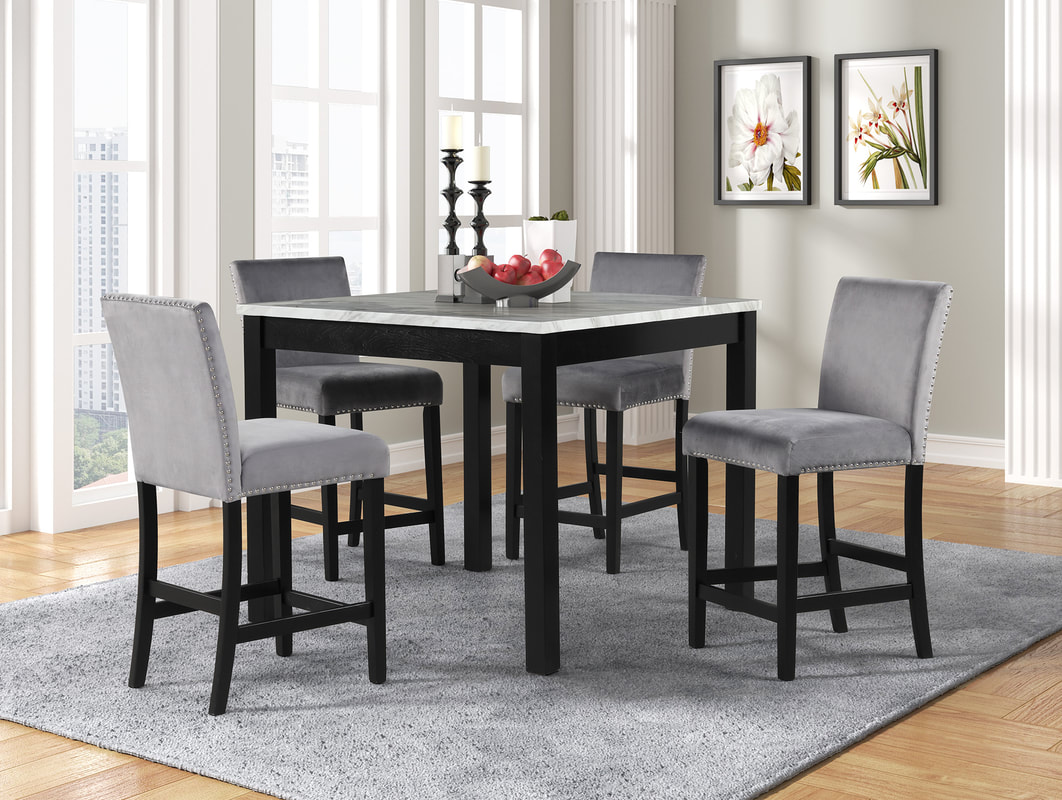 Dior - Grey Pub Table + 4 Chair Set
