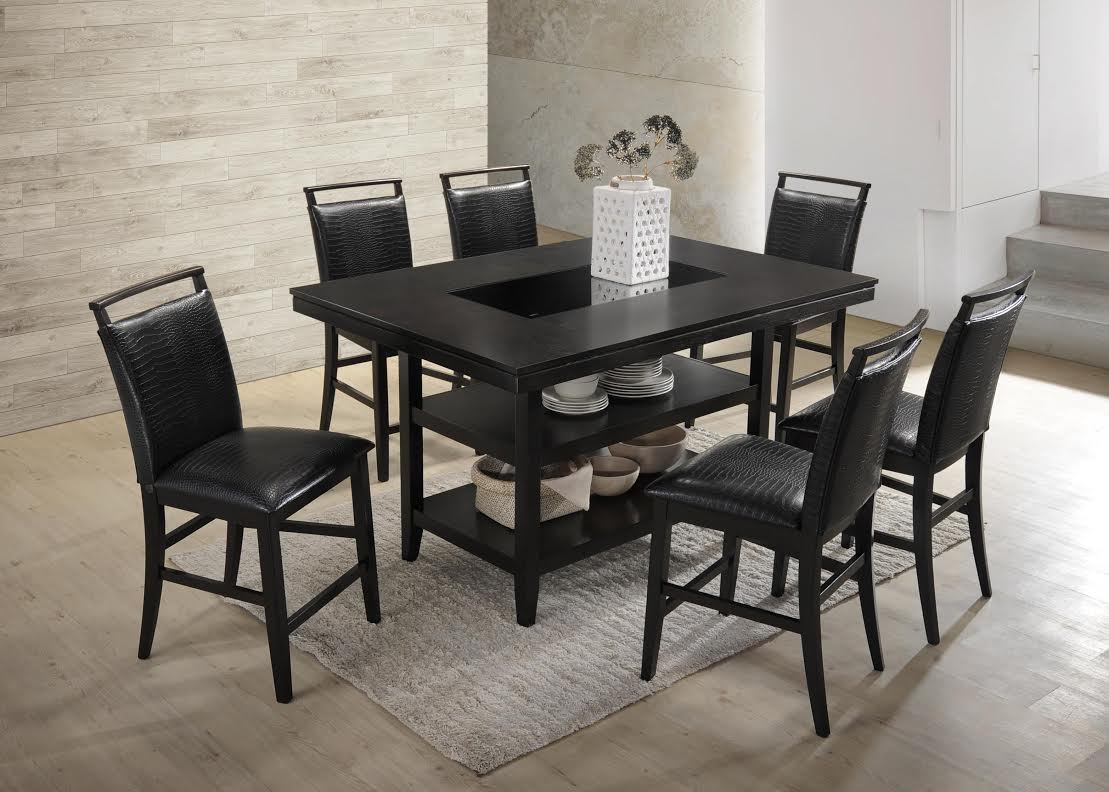 Tommy Black - Counter Height Table & 6 Chairs Set