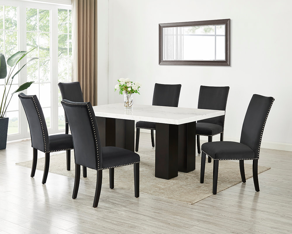 Finland Black - (GENUINE MARBLE) Table & 6-Chairs