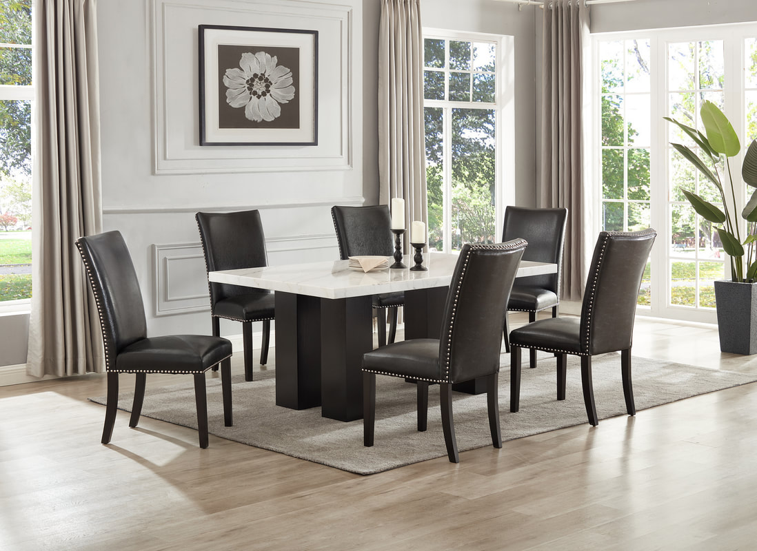 Finland PU - (GENUINE MARBLE) Table & 6-Chairs
