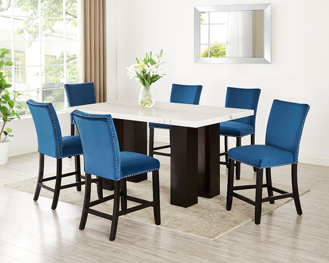 Finley Blue - (GENUINE MARBLE) Counter Height Table & 6 Chairs