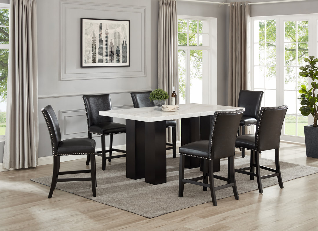 Finley PU - (GENUINE MARBLE) Counter Height Table & 6 Chairs