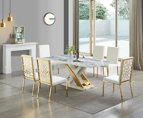 D610 Viva (White/Gold) Dining Set