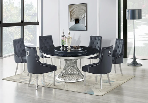 D605 Unico (Black/Chrome) Round Table Dining Set