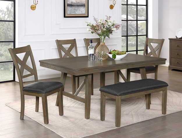 1208-6P AMIRA DINING TABLE WITH 4 CHAIRS  AND BENCH