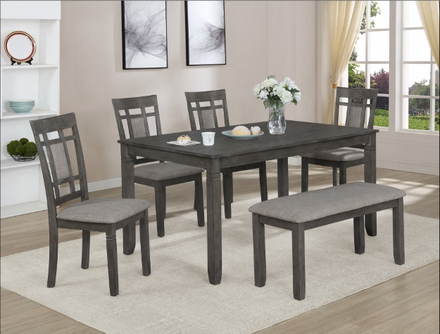2325SET-GY PAIGE 6-PC DINING TABLE WITH 4 CHAIRS AND BENCH