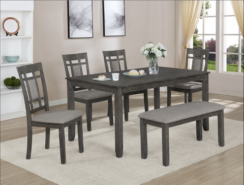 Paige 6-Piece Dining Set with 4 Chairs and Bench Available in Light Grey and Dark Grey